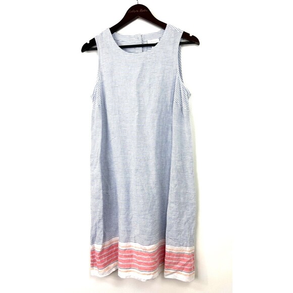 J Jill Love Linen Stripe Sleeveless Button Organic Tank Dress MP Petite 1102R4 - Picture 2 of 12